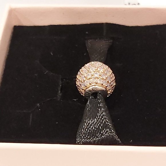 PANDORA *RETIRED SS & 14kt Gold ESSENCE LOVE w/Opalescent Pink Crystal 796064NOP - Picture 9 of 14